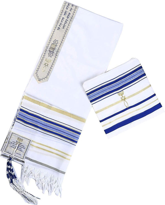 Prayer Shawl (Tallit) Blue/White 72X22 Inch