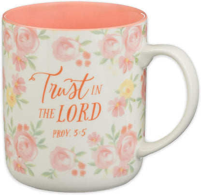 Ceramic Mug Trust in the Lord Proverbs 3:5 Floral Pink