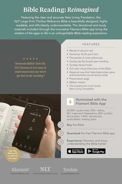 NLT Large Print Thinline Reference Zipper Bible, Filament (Black Cross, Indexed)