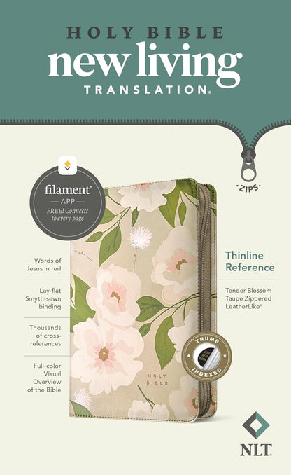 NLT Thinline Reference Zipper Bible, Filament Enabled (LeatherLike, Tender Bloss