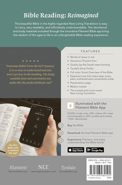 NLT  Bible Compact G/P Zip Filament Grey I/Lth