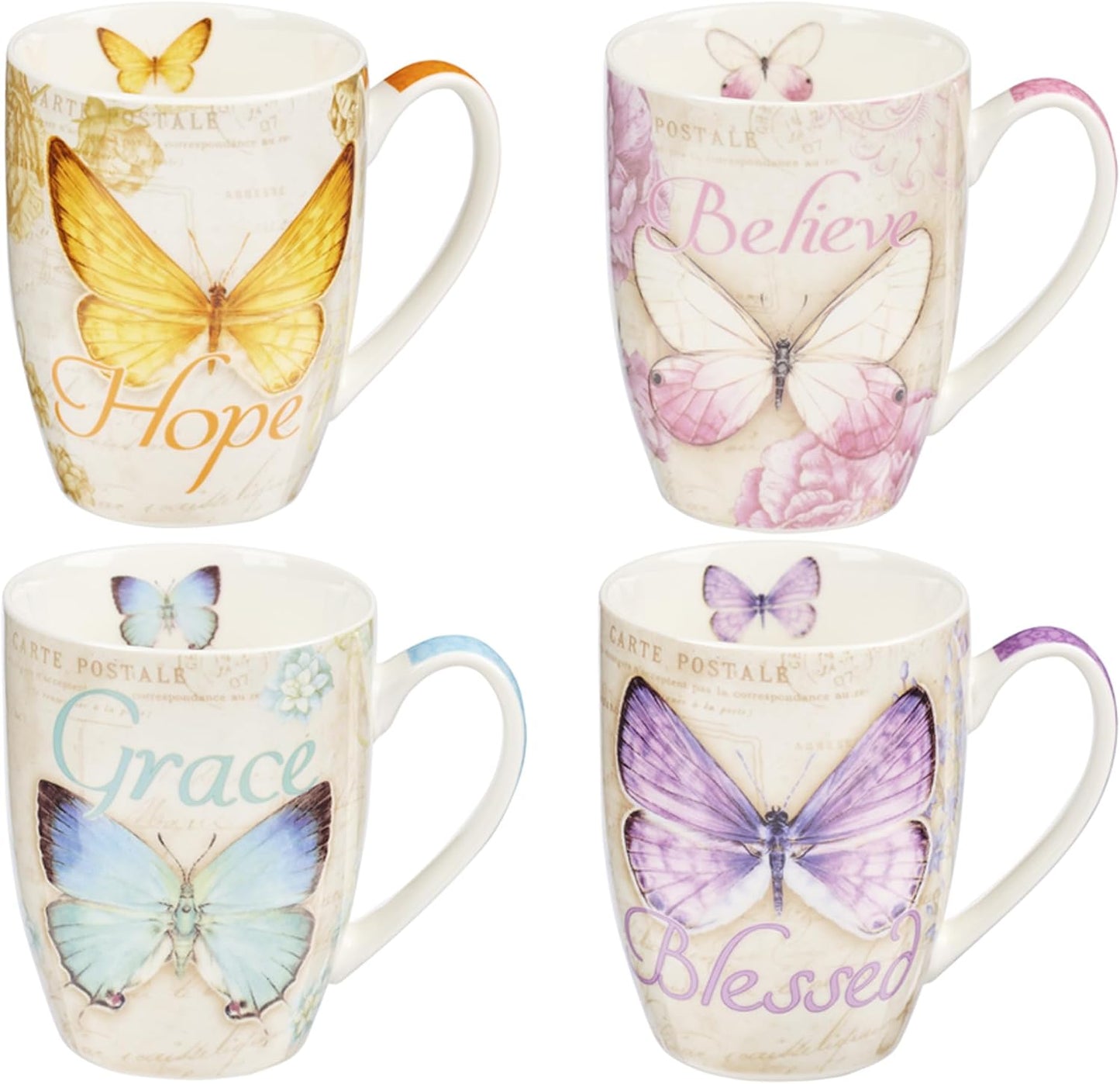 Mug set Butterfly Blessed Blelieve Grace Hope 4/set