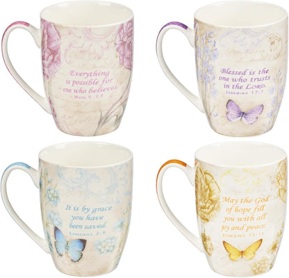 Mug set Butterfly Blessed Blelieve Grace Hope 4/set