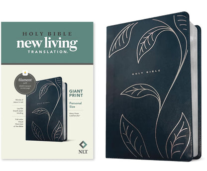 NLT Personal Size Giant Print Bible, Filament Enabled LeatherLike, Navy Vines, R