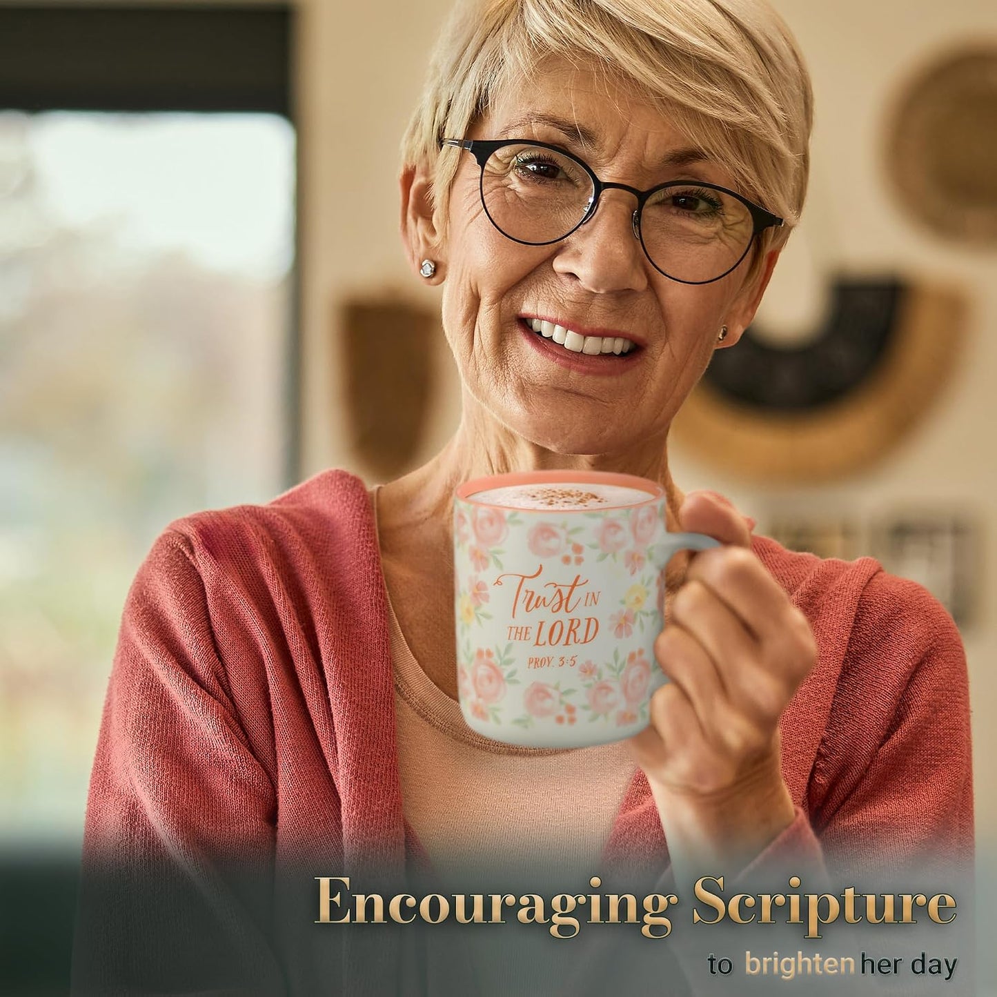 Ceramic Mug Trust in the Lord Proverbs 3:5 Floral Pink