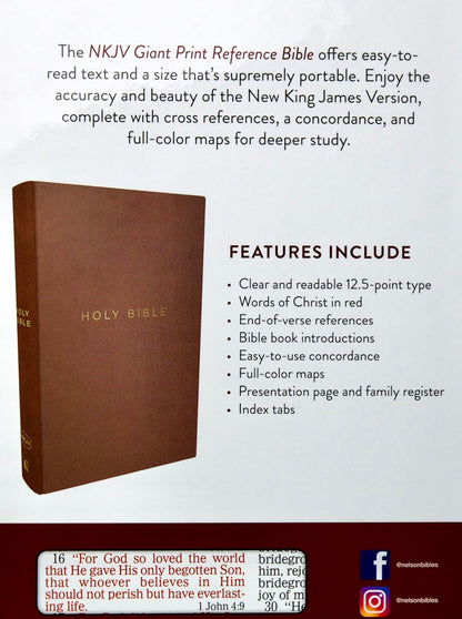 NKJV GIANT PRINT Holy Bible Indexed Edition Red Letter Brown Leathersoft NEW Imi