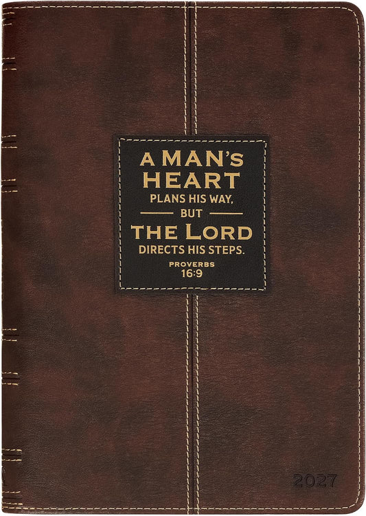 2027 A Man's Heart Plans His Way -  Brown Executive Planner w Zipper