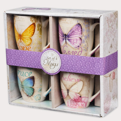 Mug set Butterfly Blessed Blelieve Grace Hope 4/set
