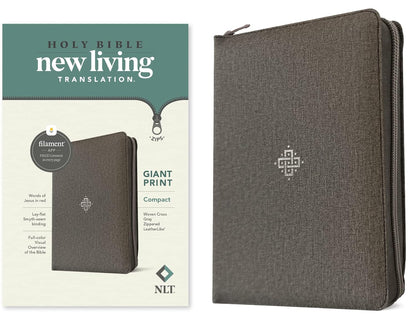 NLT  Bible Compact G/P Zip Filament Grey I/Lth