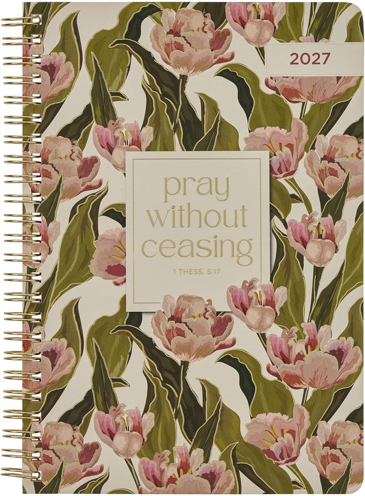 2027 12-Month Spiral Planner, Pray Without Ceasing, Green Floral