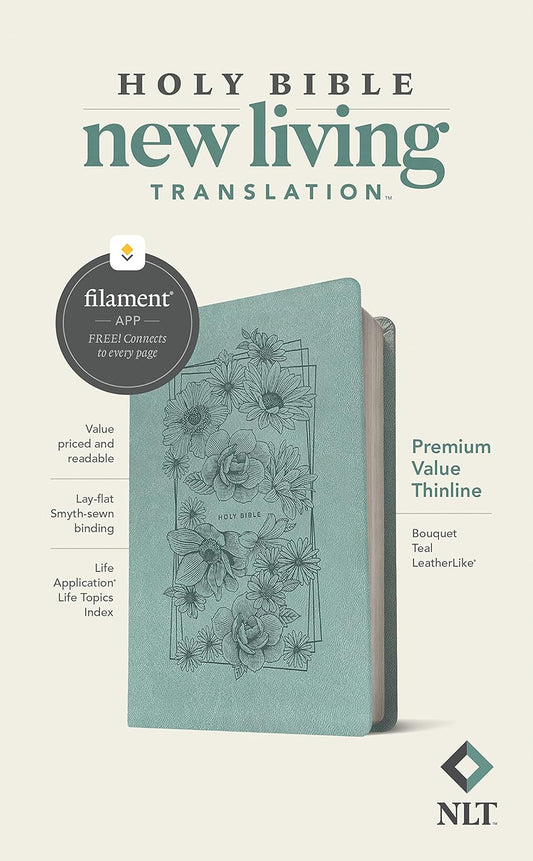 NLT  Bible Prem Value Thinline Filament Teal Bouquet - Im/Lth