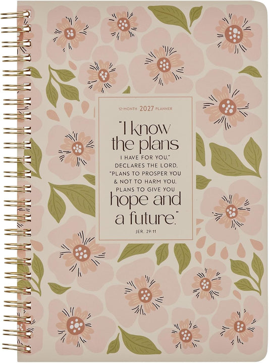 2027 12-Month Spiral Planner For I Know the Plans, Pink Floral