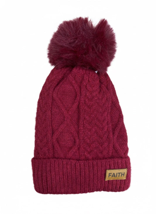 Beanie Hat with Pompom - Red (Faith)