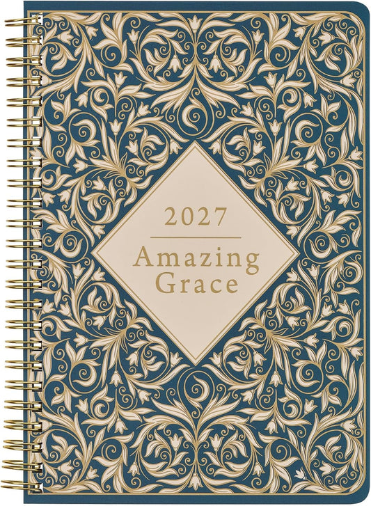 2027 12-Month Spiral Planner, Amazing Grace, Blue Floral