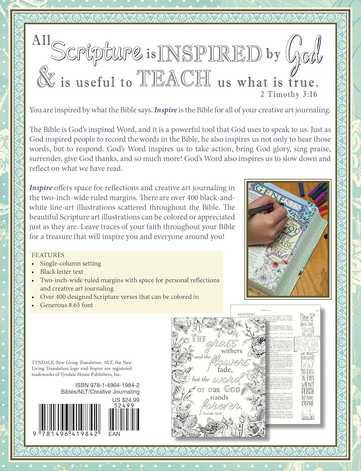 NLT  Bible Inspire Creative Journaling - Teal (boxed)