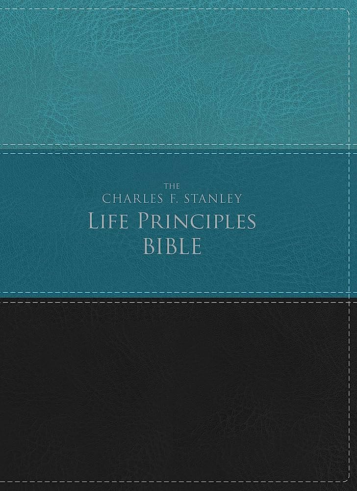 NIV  Bible Charles Stanley Life Principles Teal/Blk Lth/Soft