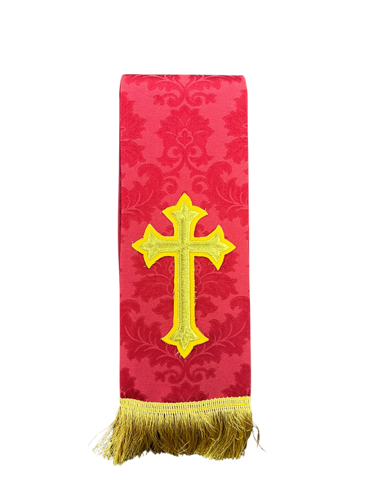 Stole Red Floral Gold (Lurex) Cross