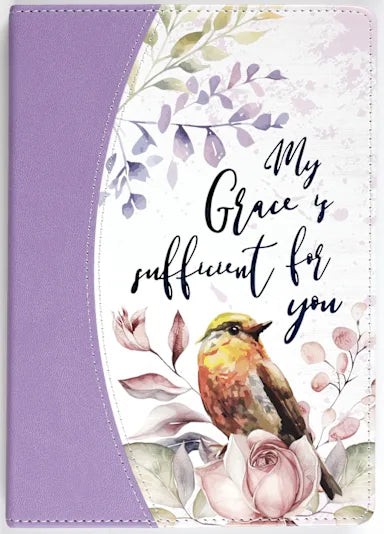 Journal Luxleather Purple Flowers Bird - My Grace is Sufficient