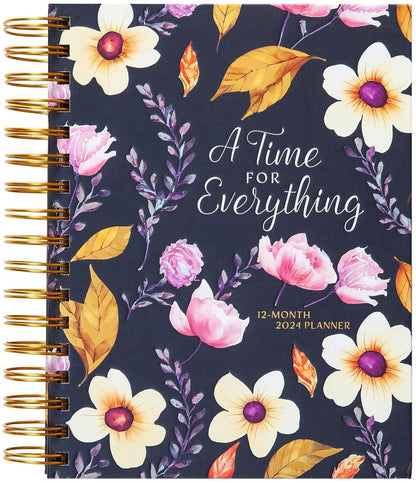 Planner 2024 Time for Everything - Black Floral 12 month (Spiral)