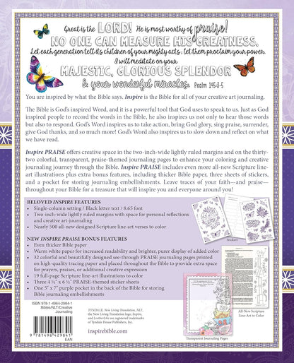 NLT Inspire Praise Bible Purple Garden Leatherlike