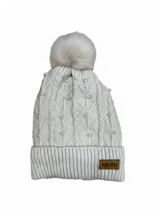 Beanie Hat with Pompom - Cream (Faith)