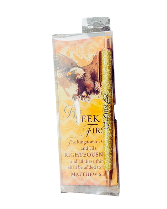 Gel Pen with Glitter and Bookmark Gold - But Seek First