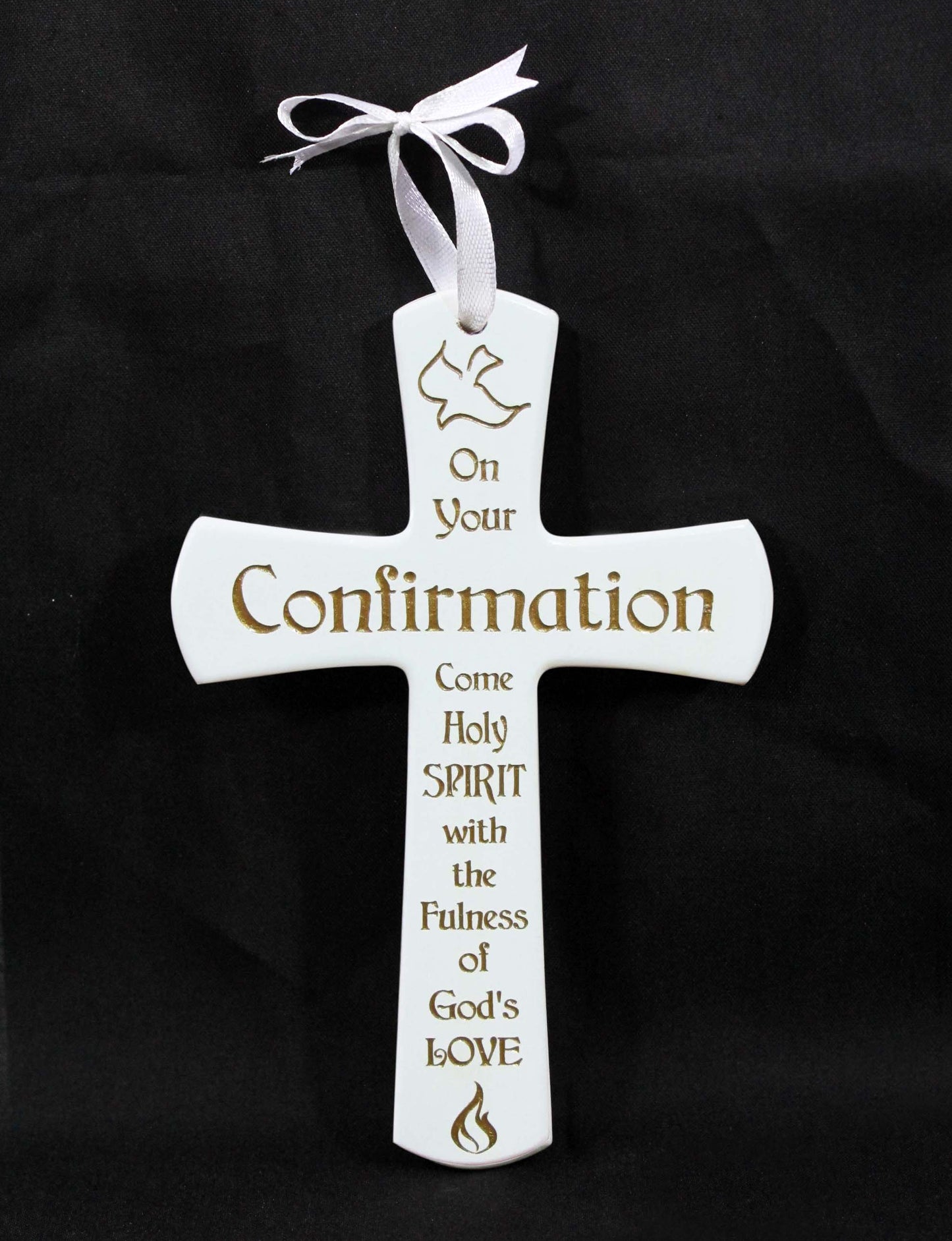 Cross Wood White 6 Inch - Confirmation / Ribbon