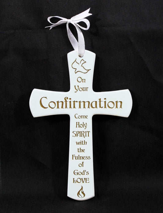 Cross Wood White 6 Inch - Confirmation / Ribbon