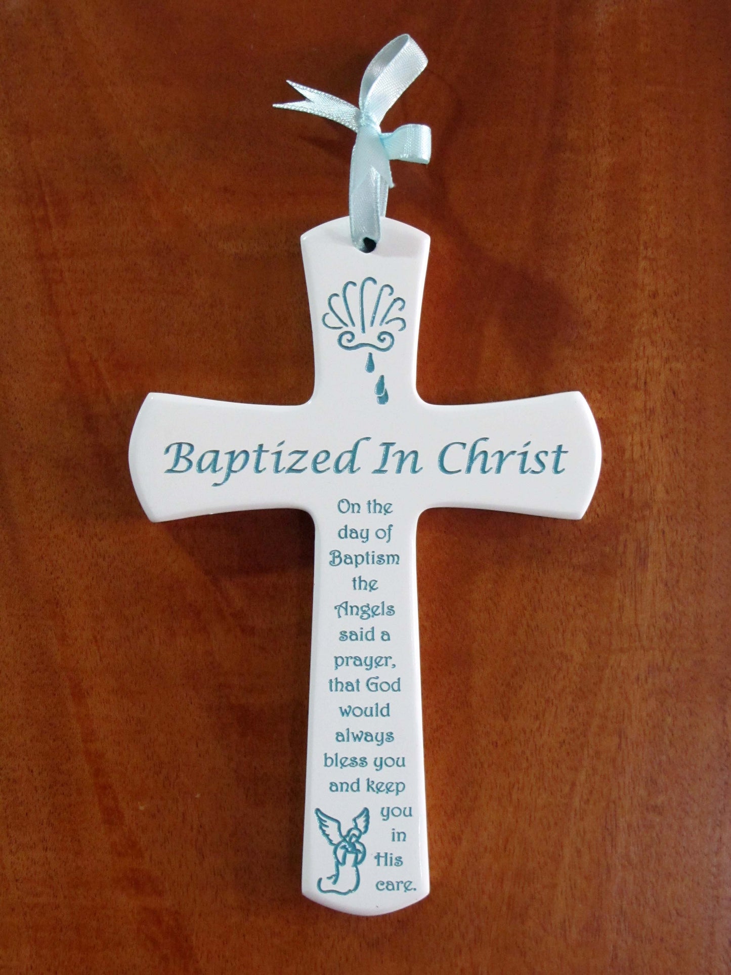 Cross Baptism 6 Inch Blue Lett/Ribbon