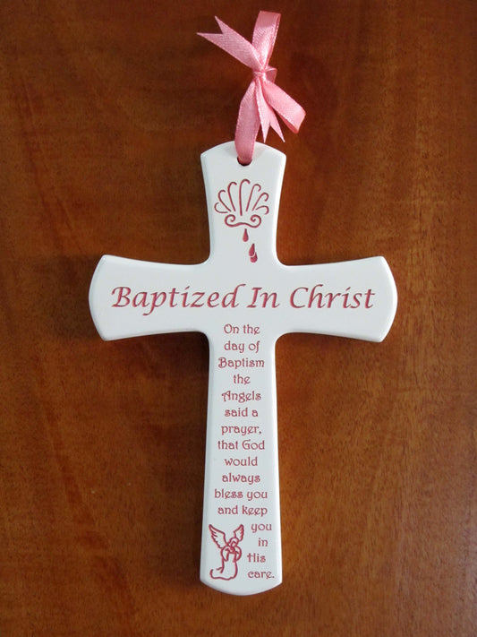 Cross Baptism 6 Inch Pink Lett/Ribbon