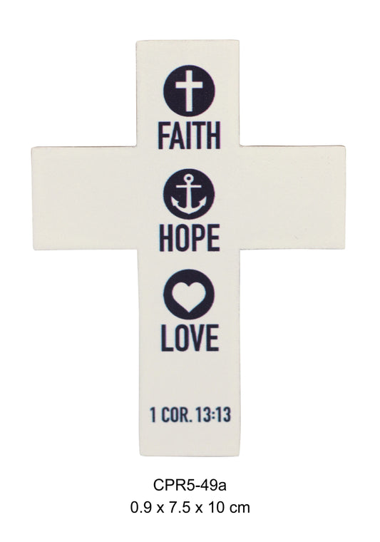 Cross Wooden White (anchor)- Faith Hope Love  10cm (hanging)