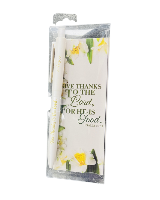 Gel Pen with Bookmark White - Give Thanks to the Lord
