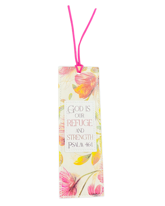 Bookmark Luxleather Pink Flowers - God is Our Refuge