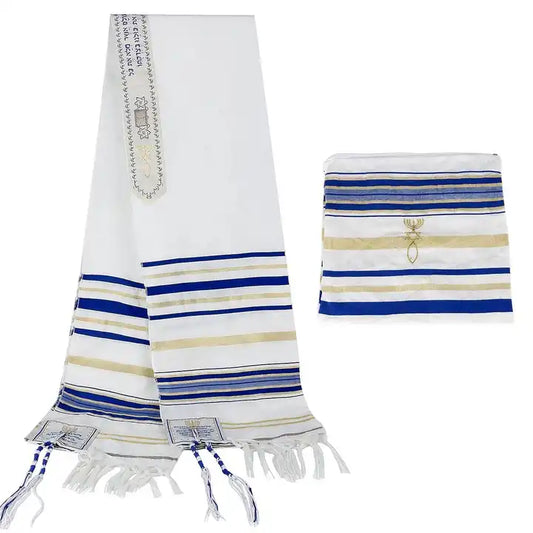 Prayer Shawl (Tallit) Blue, White and Gold