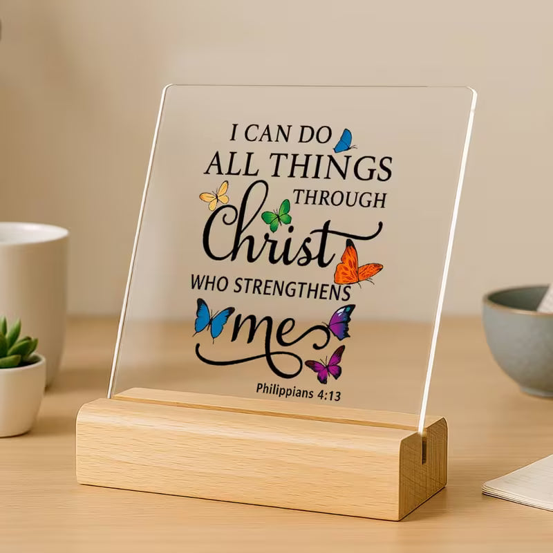 Acrylic Plaque Wood Base - I Can Do All Things FS