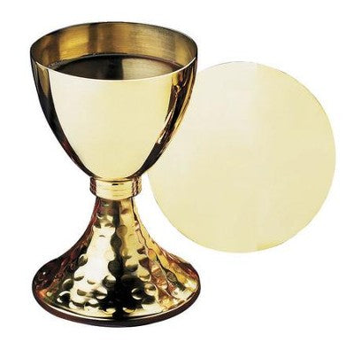 Chalice And Paten Set Hammered Base - Sudbury Brass 17Cm