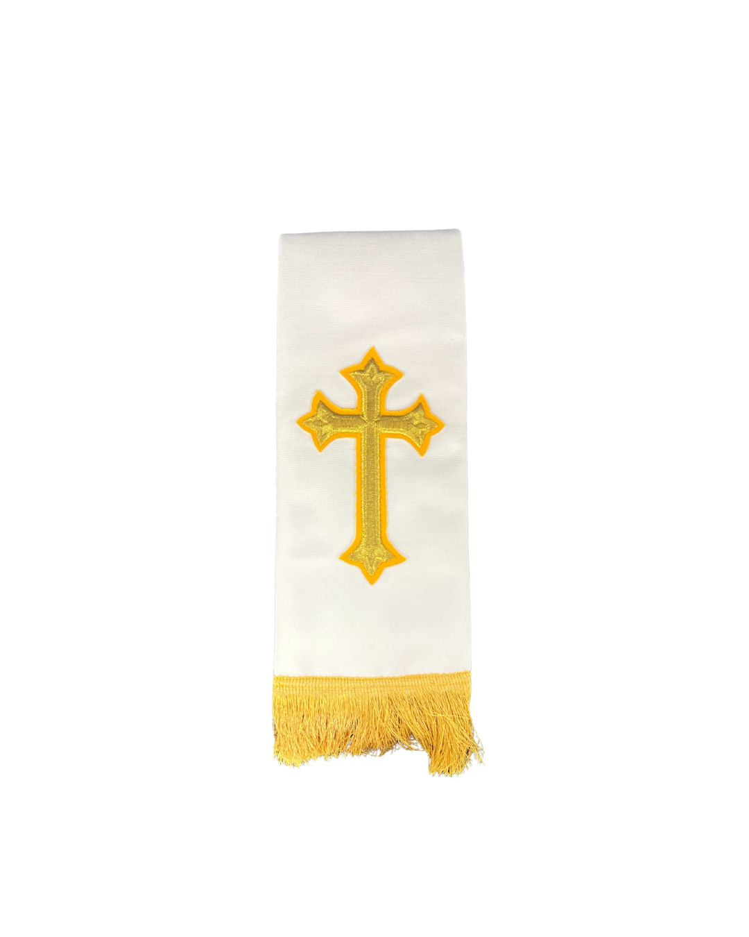 Stole White New Iona Gold (Lurex) Cross