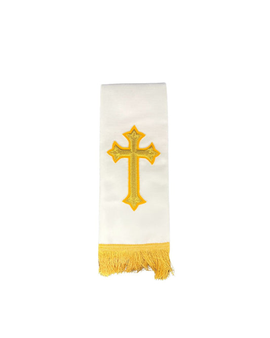 Stole White New Iona Gold (Lurex) Cross