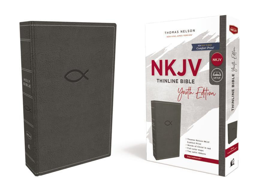 NKJV  Bible Thinline Youth Edit Gray Im/Lth
