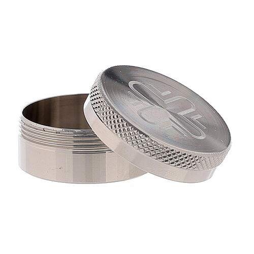 Single oil stock for anointing oils in silver-plated brass with cross 2x2 cm